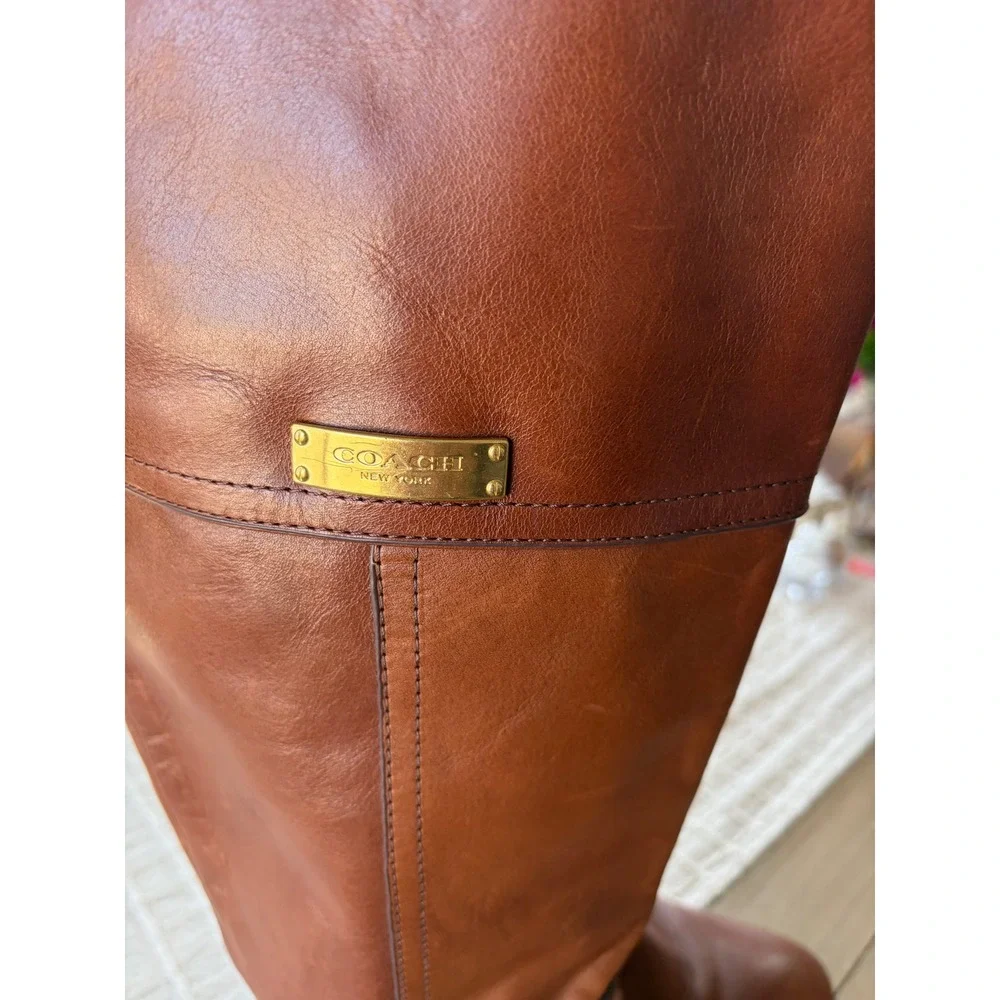 Coach Micha Knee-High Riding Boot chestnut brown gold hardware size 10